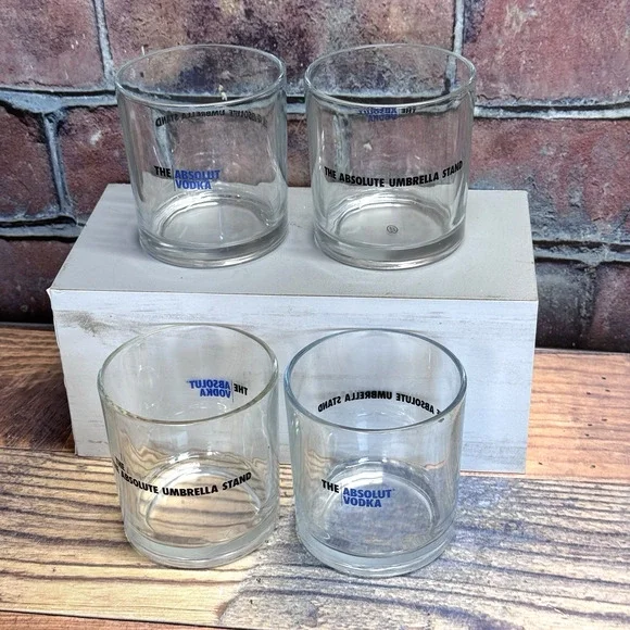 Absolut Vodka Rocks Glasses The Absolute Umbrella Stand Set of 4 Barware - Picture 1 of 6
